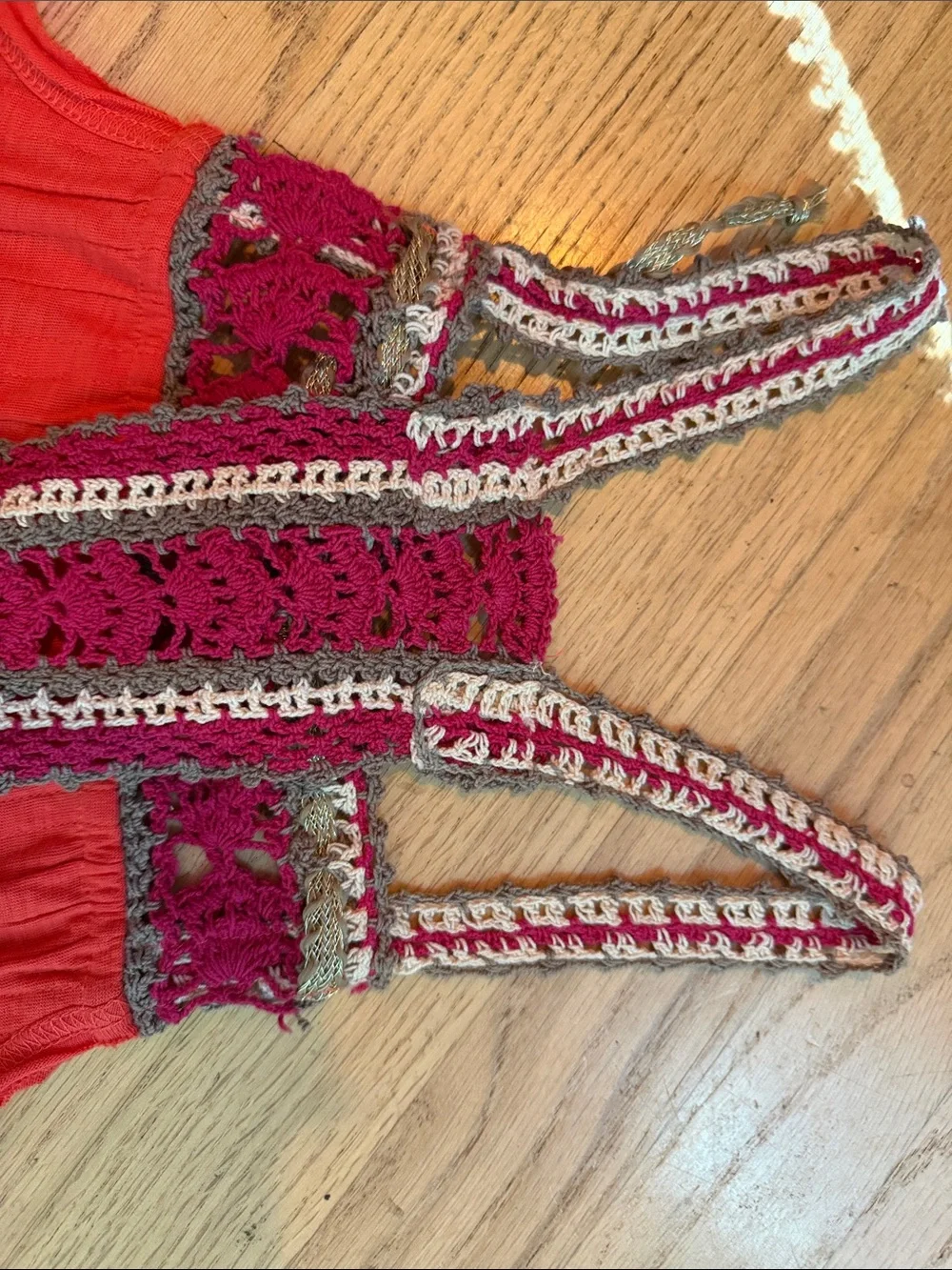 Free People Bright Red Boho Embroidered Tank Top